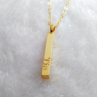 Gold Name Bar Necklace,Vertical Bar Necklace,Engraved Bar Necklace,Silver Long Bar Necklace,Custom Latitude Longitude Jewelry