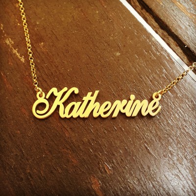 Gold Name Necklace - 18k Gold Plated ANY NAME Katherine Style Name Necklace - Custom Gold Nameplate - Personalized Fashion Jewelry Gift