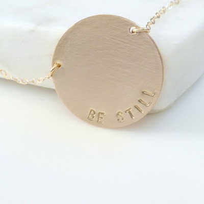 Gold Name Necklace, Large Disc Necklace, Quote Necklace, Kid Name Jewelry, Gold Necklace, Date Necklace, Mothers Gift Idea, Gift For Her