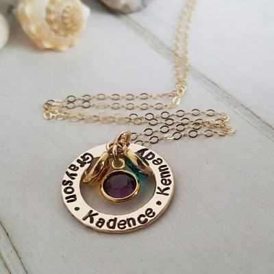 Gold Name Necklace, Personalized Mothers Necklace, 14kt Gold Filled, Custom Name Necklace, 3/4", Grandmother Necklace, Birthstone Jewelry