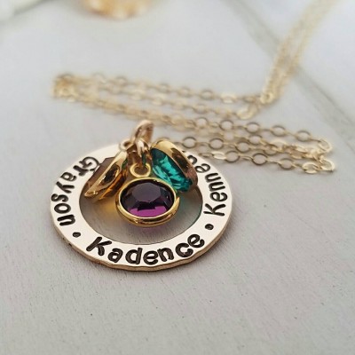 Gold Name Necklace, Personalized Mothers Necklace, 14kt Gold Filled, Custom Name Necklace, 3/4", Grandmother Necklace, Birthstone Jewelry