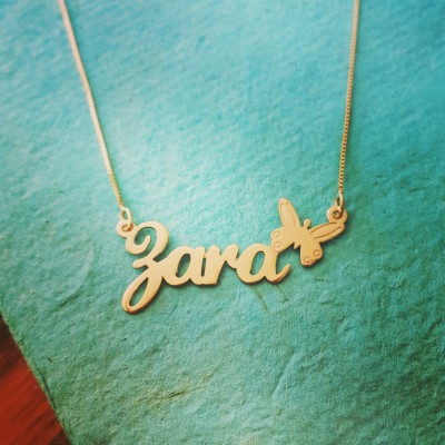 Gold Name Necklace Small Size Necklace Butterfly Pendant Butterfly Necklace Personalized 14k Solid Gold Name Necklace Christmas Sale 14ct