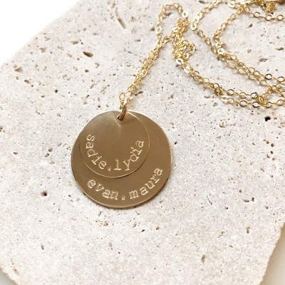 Gold Name Necklace, Stamped Gold Necklace, Five Name Necklace, Stamped Necklace, Stamped Gold Name Necklace, Name Necklace, Hand Stamped