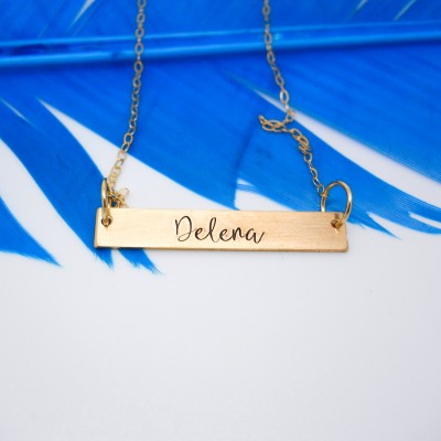 Gold Name Plate Necklace, Pesonalized Gold Bar Necklace, Personalized Name Necklace, Personalized Wedding, Gift for Bridesmaids
