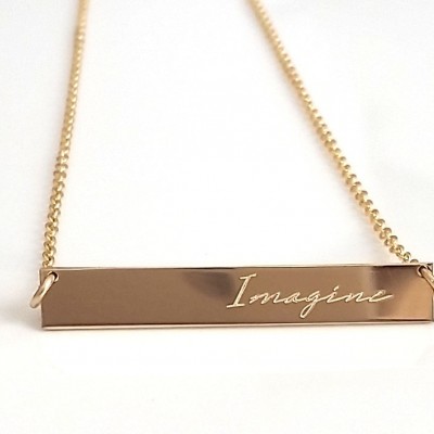 Gold Nameplate Necklace - Personalized Bar Necklace - Custom Engraved - Gold, Silver, Rose Gold Bar - Custom Message - Inspirational Jewelry
