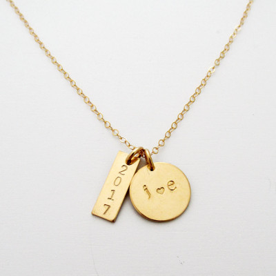 Gold Necklace with Initial and Year, Layering Necklace, Bar Charm Necklace, Gold Charm necklace, Personalized Jewelry, Gift for Her G1138