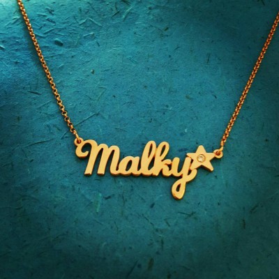 Gold Star Pendant Name Necklace Star Birthstone necklace  Personalized Necklace Bridesmaid Gift Wedding My Name On Necklace Birthstone
