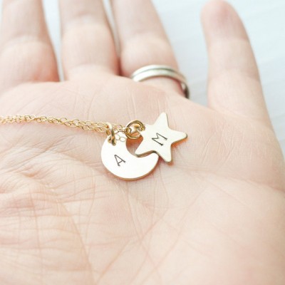 Gold Star and Moon Necklace Personalized Charm Necklaces Initial Pendants in Gold filled Gift for Wife Gifts for Best Friend Letter Monogram
