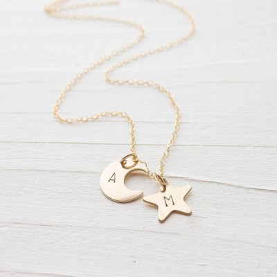 Gold Star and Moon Necklace Personalized Charm Necklaces Initial Pendants in Gold filled Gift for Wife Gifts for Best Friend Letter Monogram