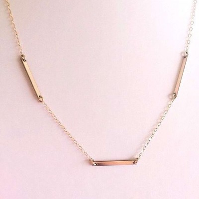 Gold Triple Bar Necklace, 14k Solid Gold, Long Bar with Personalized name or names / Minimal Delicate Necklace, Long bar, engrave on it