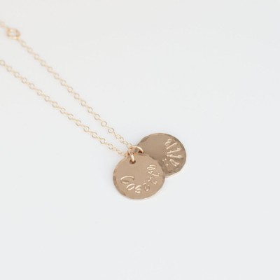Gold Two Name Mommy Charm Necklace - Gold Filled Disc Mothers Jewelry