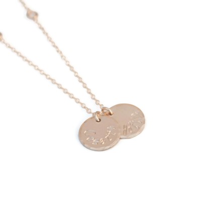 Gold Two Name Mommy Charm Necklace - Gold Filled Disc Mothers Jewelry