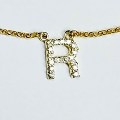 Gold diamond initial necklace pendant, dainty diamond initials.