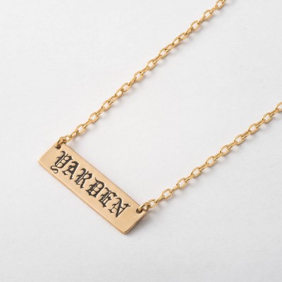 Gold personalized Bar Necklace | hand stamped custom name bar necklace | word necklace | name plate necklace | gold custom necklace