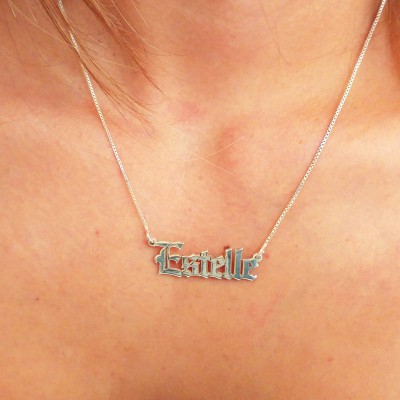 Gothic name necklace - Gothic necklace - gothic choker necklace - gothic jewelry - gothic name pendant - gothic font necklace silver