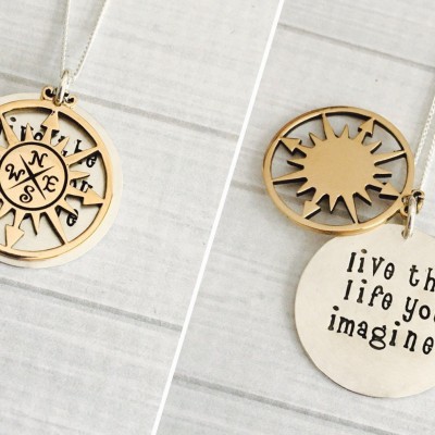 Graduation Jewelry - Live The Life You Imagine Necklace - Christmas Gift for Her - Inspirational Gift - 2-Tone Hidden Message Necklace