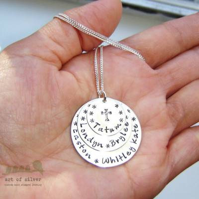 Grandma handstamped necklace - Personalized jewelry - Handstamped name necklace -  6 names necklace