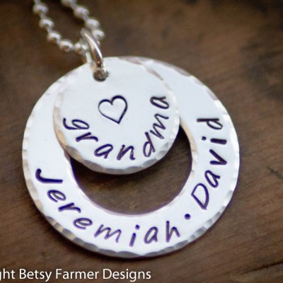 Grandmother Gift - Grandkids Necklace for Grandma Grandchildren Jewelry  Hand Stamped Sterling Silver Mothers Day Gift  Betsy Farmer Designs