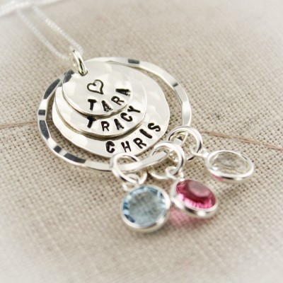 Grandmother Layered Sterling Silver Necklace Personalized Hand Stamped Jewelry