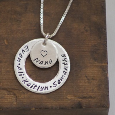 Grandmother Nana Gift - Grandkids Necklace for Grandma - Grandchildren Jewelry - Hand Stamped - Sterling Silver - Christmas Gift