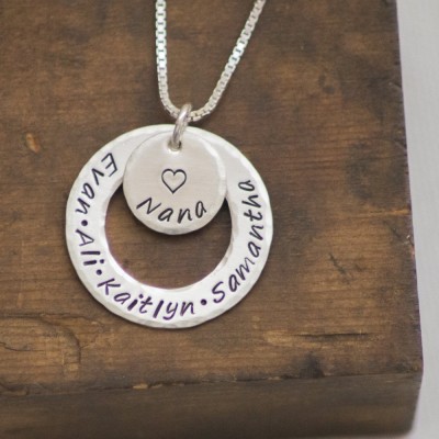Grandmother Nana Gift - Grandkids Necklace for Grandma - Grandchildren Jewelry - Hand Stamped - Sterling Silver - Christmas Gift
