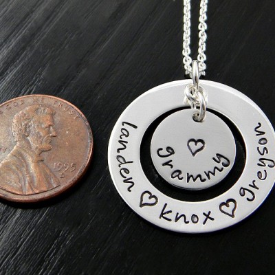 Grandmother Personalized Necklace / Grandkids Personalized Name Washer Necklace