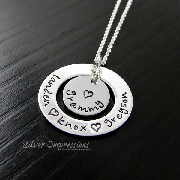 Grandmother Personalized Necklace / Grandkids Personalized Name Washer Necklace