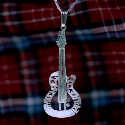 Guitar necklace pendant, sterling silver 925 or 14k gold, Personalized guitar name necklace, Sterling guitar pendant, 14k guitar.