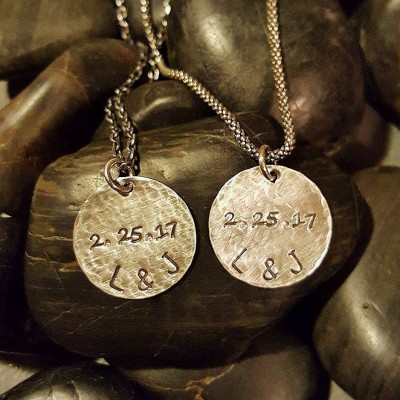 HIS and HER Necklace Set, For a Special Couple This Set Has Initials & Date Of Your Choice on Awesome Sterling Chains, ANNIVERSARY Gift
