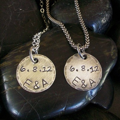 HIS and HER Necklace Set, For a Special Couple This Set Has Initials & Date Of Your Choice on Awesome Sterling Chains, ANNIVERSARY Gift