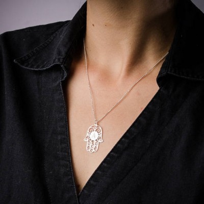 Hamsa Necklace with Personalized Initial in Sterling Silver 0.925