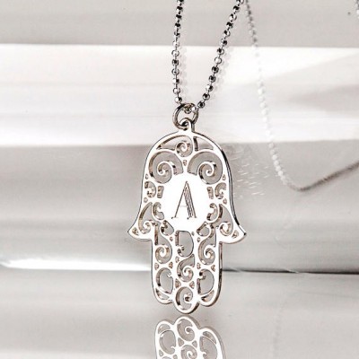 Hamsa Necklace with Personalized Initial in Sterling Silver 0.925