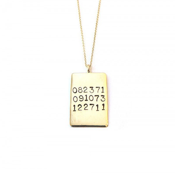 Hand Stamped 25mm Rectangle Dates Necklace, Wedding Gift, Anniversary Gift, Hand Stamped Necklace, Customized Necklace