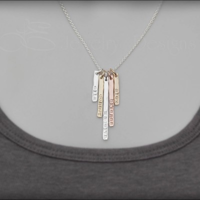 Hand Stamped Bar Necklace - gold silver rose gold vertical bar, skinny bar necklace, mother's necklace, mixed metal, 5 bar necklace