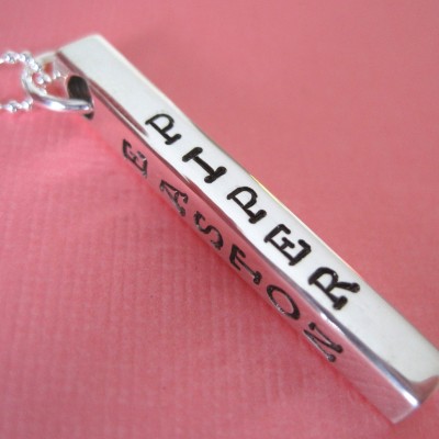Hand Stamped Jewelry - Personalized Hand Stamped Sterling Silver Solid Bar Necklace
