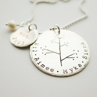 Hand Stamped Jewelry - Personalized Necklace - Sterling Silver - Family Tree by Betsy Farmer Designs - Valentines Day Gift for Her