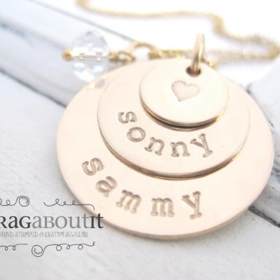 Hand Stamped Mommy Necklace - Gold Personalized Jewelry - Brag About It - Stack of Golden Love