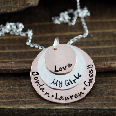 Hand Stamped Mommy Necklace - Personalized Necklace - Mothers Necklace - Love my Girls Necklace - Name Necklace - Gift for Mom