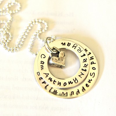 Hand Stamped Necklace, Personalized Jewelry, Mother Jewelry, Layered Washers, Childrens Names, Gift For Mom