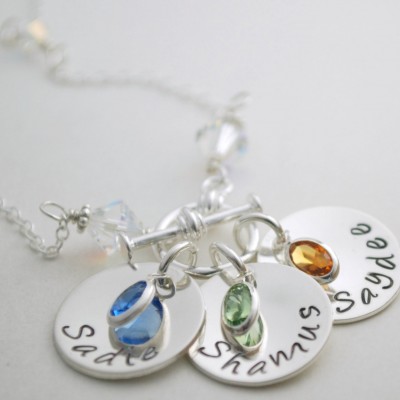 Hand Stamped Personalized Mom Necklace with Three Names Custom Hand Stamped Sterling Silver Mommy Jewelry - New Mom Gift