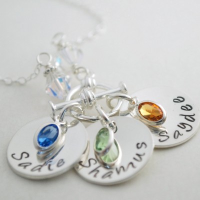 Hand Stamped Personalized Mom Necklace with Three Names Custom Hand Stamped Sterling Silver Mommy Jewelry - New Mom Gift