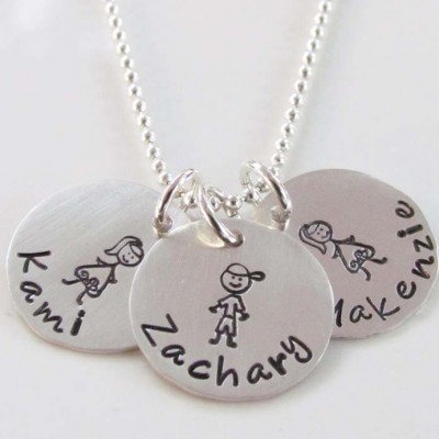 Hand Stamped Stick Family Necklace, Sterling Silver - Personalized Jewelry