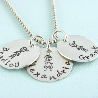 Hand Stamped Stick Family Necklace, Sterling Silver - Personalized Jewelry