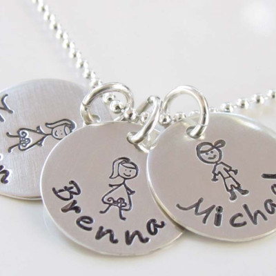 Hand Stamped Stick Family Necklace, Sterling Silver - Personalized Jewelry