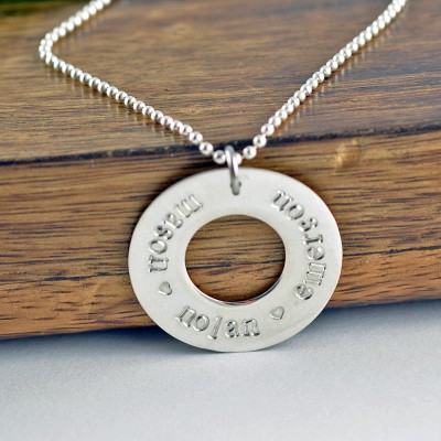 Hand Stamped Washer Necklace, Mother Necklace, Silver Necklace, Name Necklace, Mommy Necklace, Custom Necklace,Gift Idea,Necklace for Mom