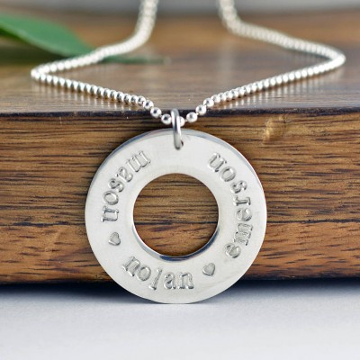 Hand Stamped Washer Necklace, Mother Necklace, Silver Necklace, Name Necklace, Mommy Necklace, Custom Necklace,Gift Idea,Necklace for Mom