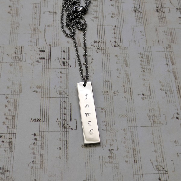 Hand stamped personalized rectangle bar necklace