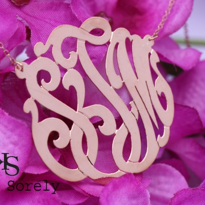 Handmade Monogram - Initials Neckalce  Small To Large Sizes (Order Any Initials) - Rose Gold with Sterling Silver