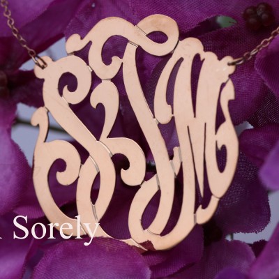 Handmade Monogram - Initials Neckalce  Small To Large Sizes (Order Any Initials) - Rose Gold with Sterling Silver