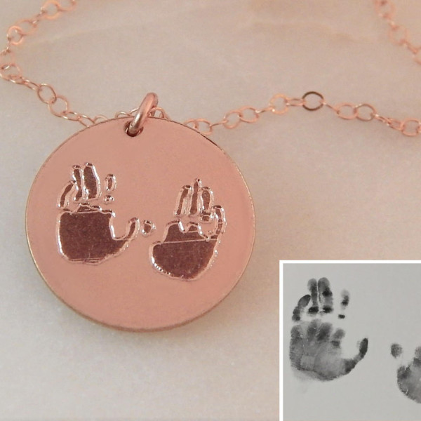 Handprint Necklace • Custom Children's Handprint • Engraved Memorial Keepsake • Baby Handprint •  Push Gift • Girlfriend Gift